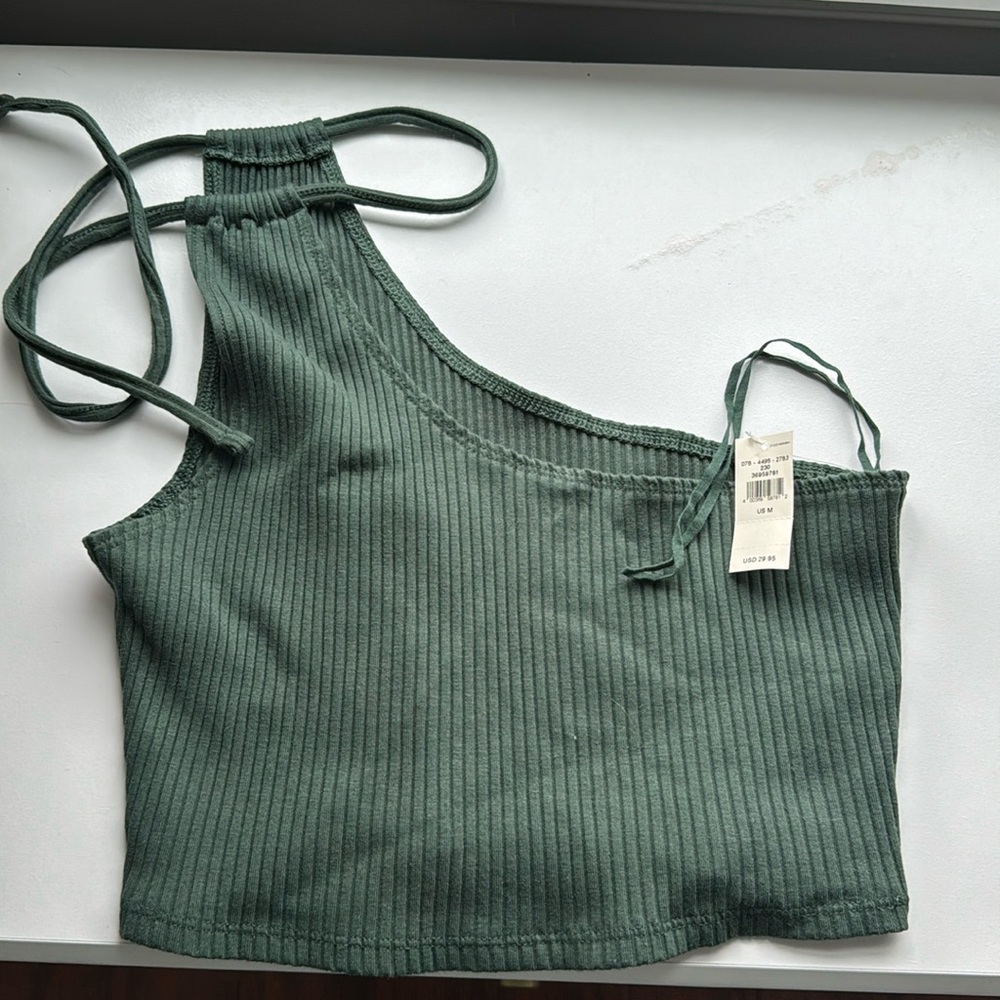 Forest green crop top, one shoulder Aerie, M,